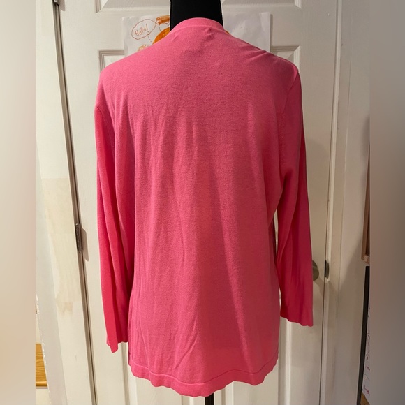 Think Spring ! August Silk Cardigan Attached Shell Floral Pink Green Size L - Picture 6 of 14